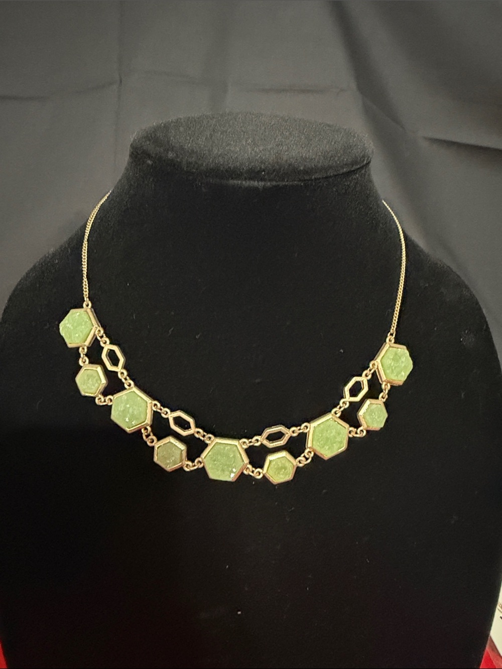 Gold-Tone Hexagon Green Stone Collar Necklace - Women Jewelry